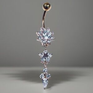Beautiful rose, goldtone, billing costume pierced belly ring